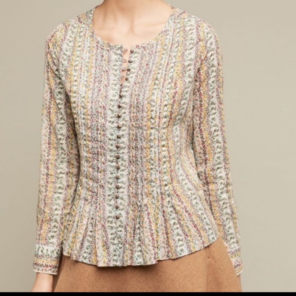 Anthropologie Maeve Gelise Pleated Floral Blouse S/P